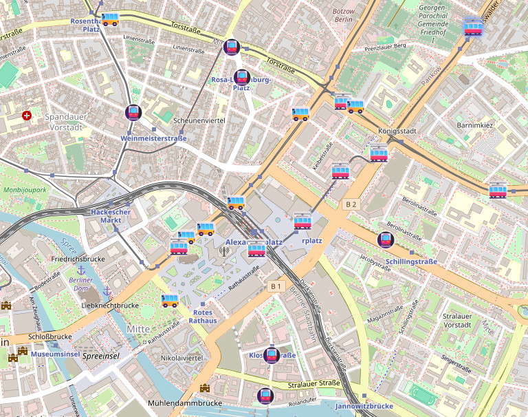 Screenshot of the Berlin Operator map showing bus and train positions.