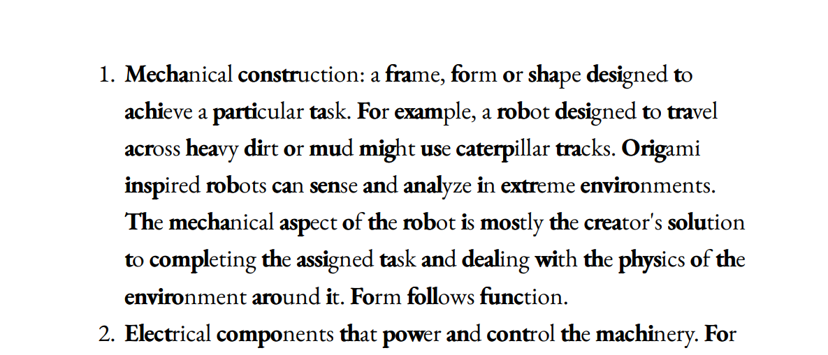 Screenshot showing a text where the first half of every word is bold.